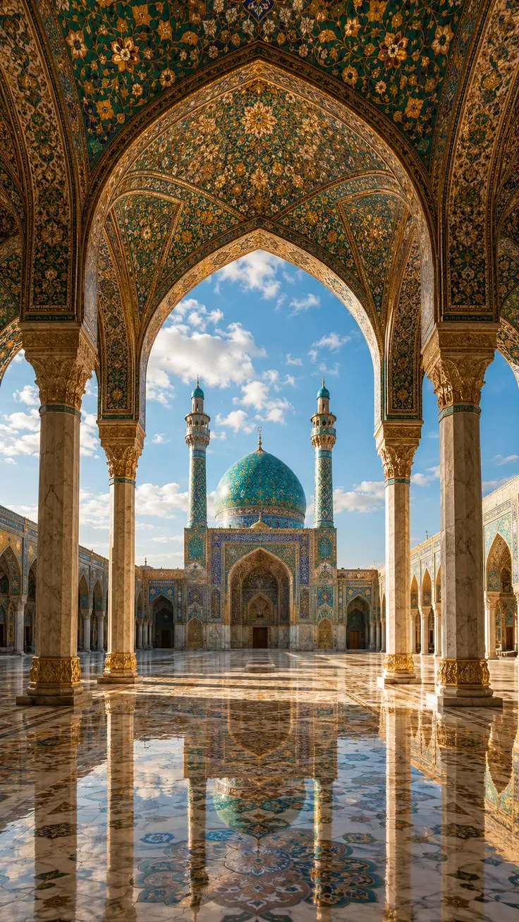 طراحی داخلی با الهام از معماری اسلامی و استفاده از طرحهای هندسی و رنگهای گرم