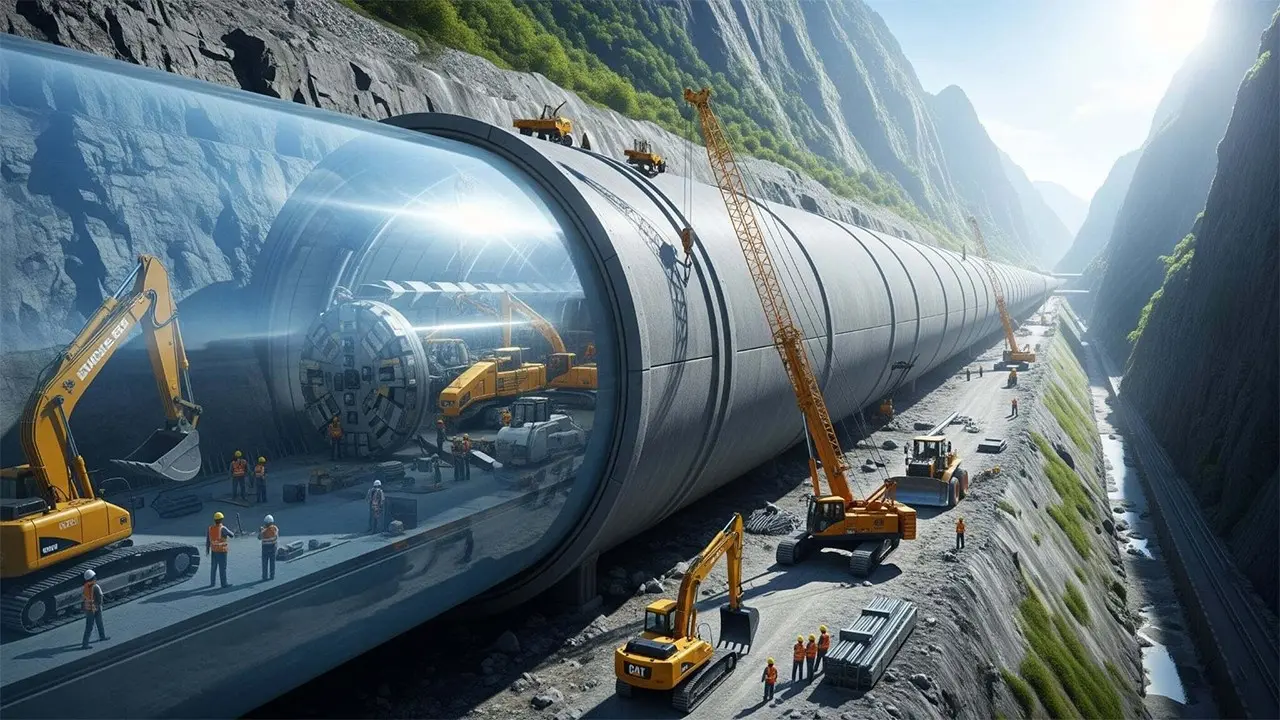 تونل حفرشده توسط دستگاه TBM با لاینرهای بتنی و سیستمهای پشتیبانی کامل