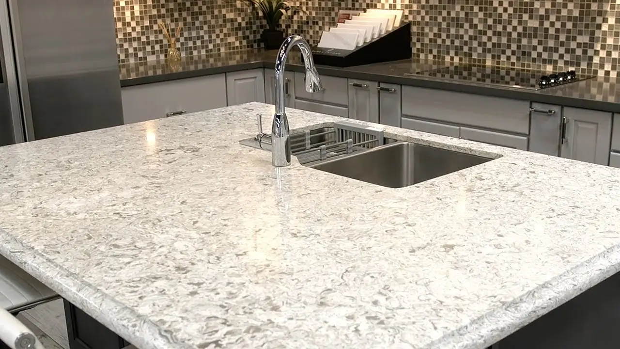 نمونه نصب صفحه کابینت کوارتز در آشپزخانه با طراحی مدرن